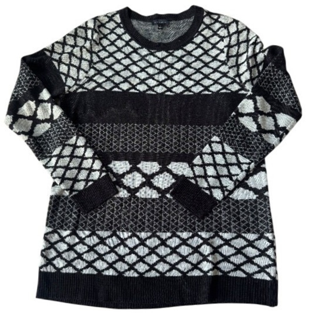 The Limited Black and White Geometric Funky Sweater Tall Large V Neck